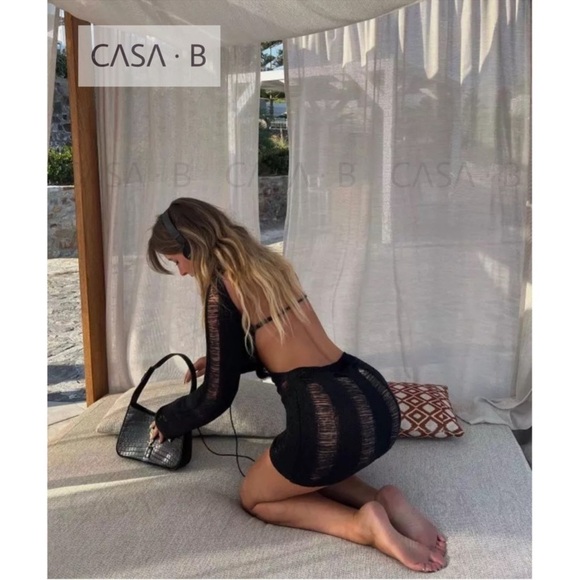 NEW to CASA B💫| Renata Shredded Open Back Raw Knit Stretch Mini Dress - Picture 2 of 8